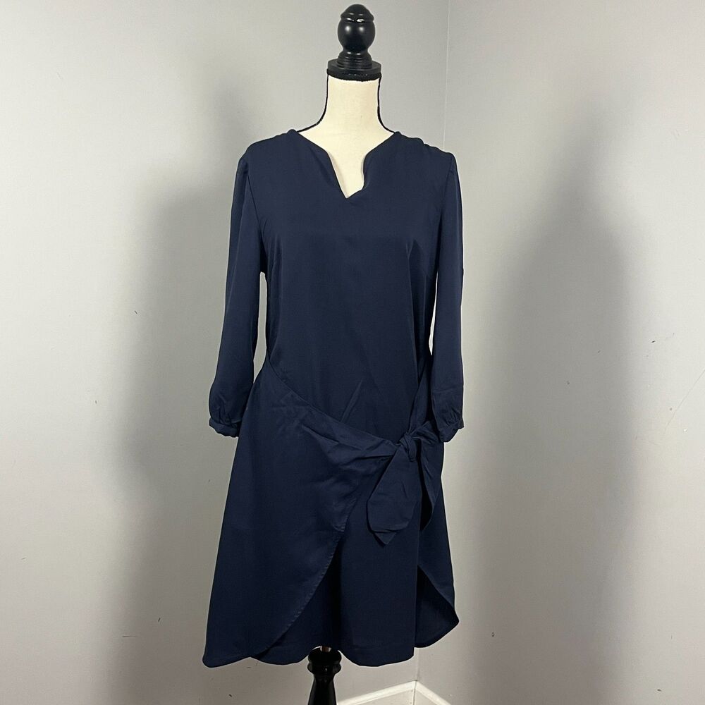 NWT J McLaughlin $248 Ciara Tie Waist Dark Navy 3/4 Sleeve Dress Women's Medium